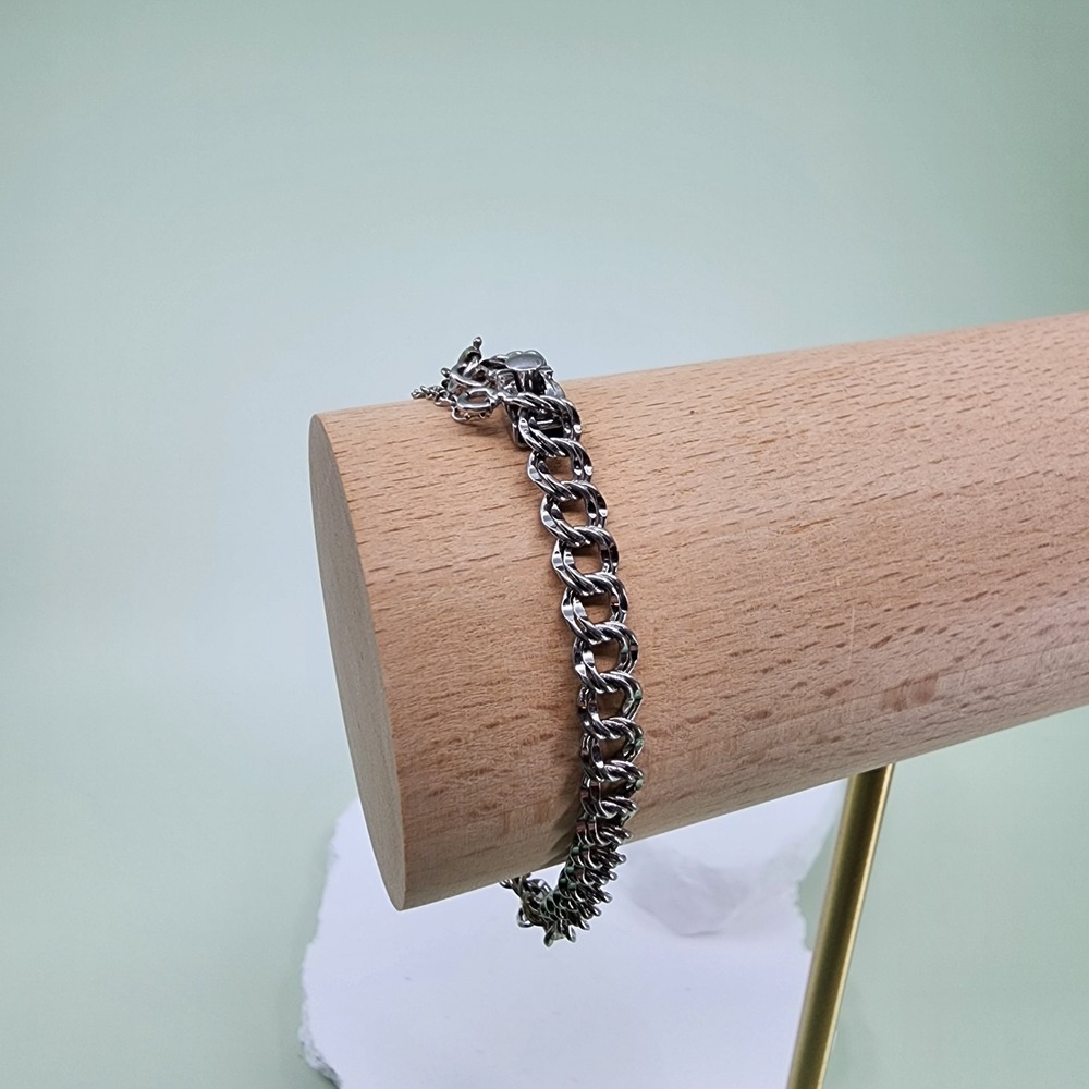Sterling Silver Chunky Curb Link Bracelet Double Link Statement Chain Jewelry
